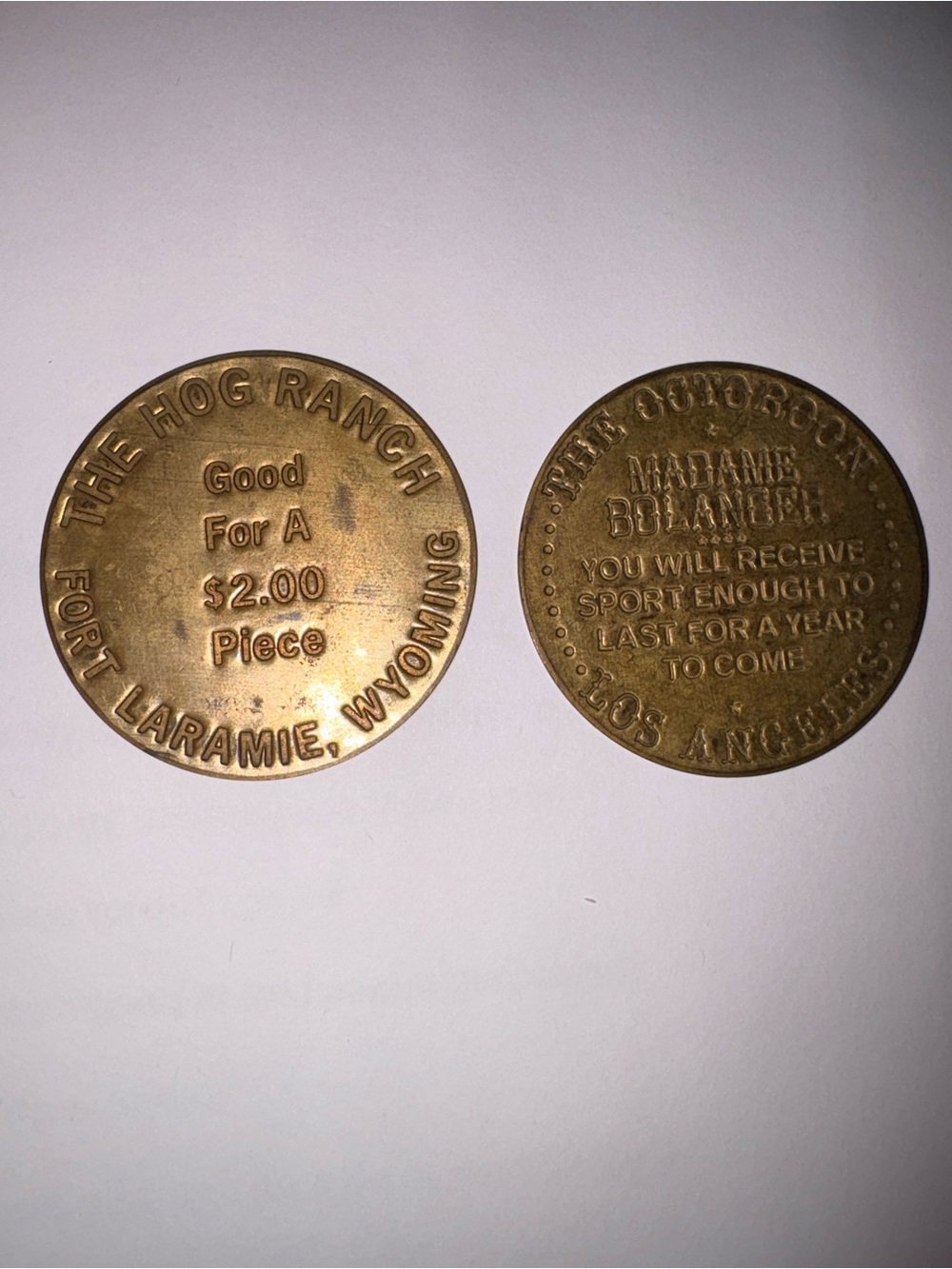 Vintage Fantasy Souvenir Brass Tokens Set of Two